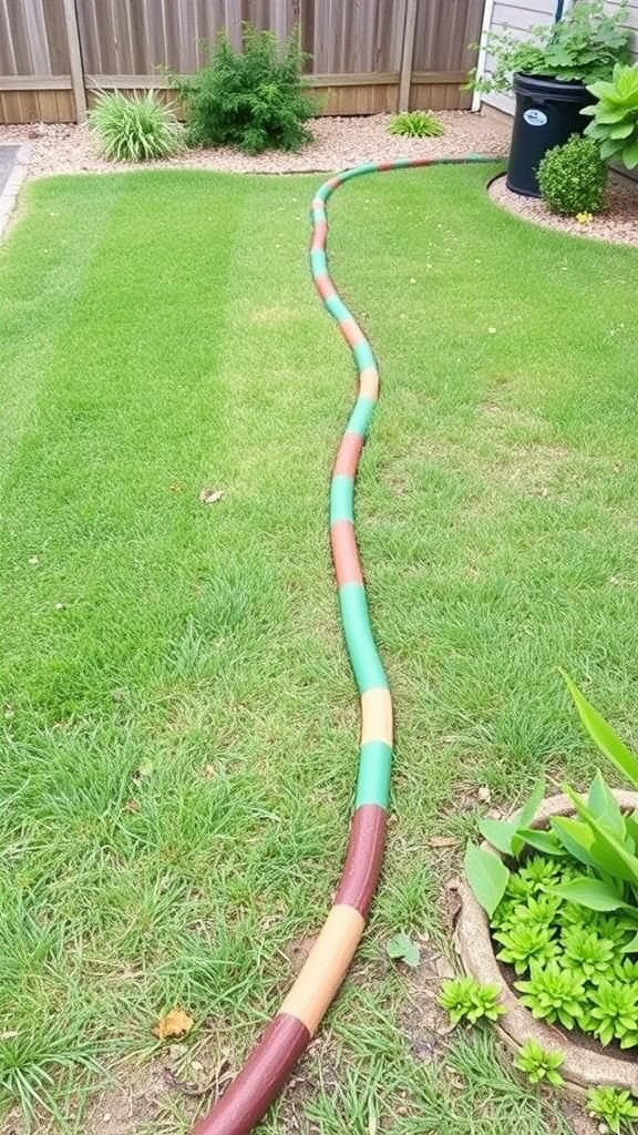 Colorful lawn edging creating a winding path through green grass